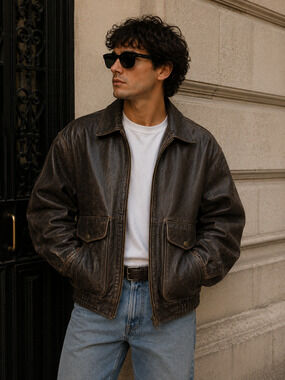 Vintage Mens Brown Leather Bomber Pilot Moto Jacket Northeast Outfitters Small